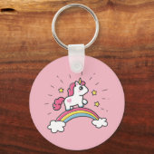Cute Unicorn op een regenboogontwerp Sleutelhanger (Voorkant)