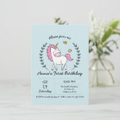 Cute Unicorn op Laurels. Birthday Kaart (Staand voorkant)