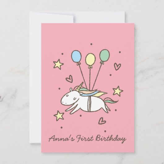 Cute Unicorn op Laurels. Verjaardag. Hartelijk Bed Kaart (Achterkant)