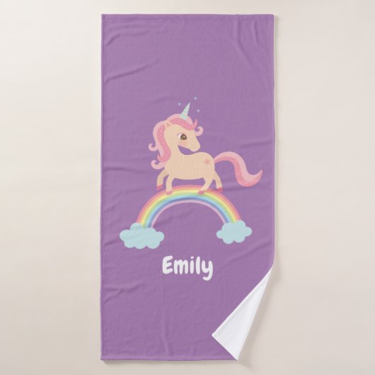 Cute Unicorn op regenboogmeisjes gepersonaliseerd Badhanddoek (Badhanddoek)