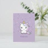 Cute Unicorn Paars Briefkaart (Staand voorkant)