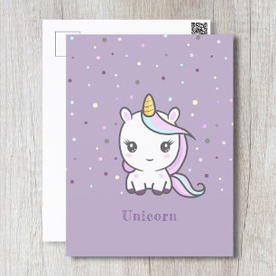 Cute Unicorn Paars Briefkaart