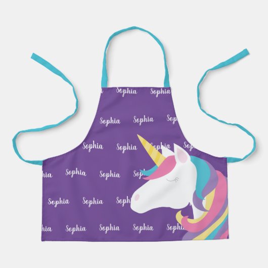 Cute Unicorn Paars Gepersonaliseerde Kinderen Schort (Voorkant)