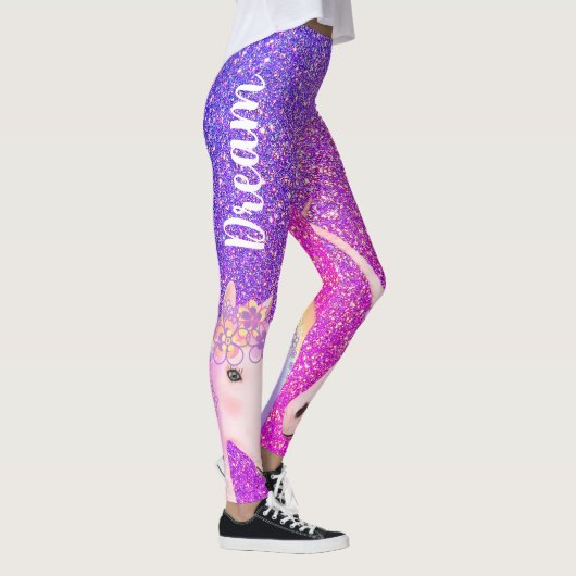 Cute Unicorn Paars Pink Glitter Dream Womens Leggings (Rechts)