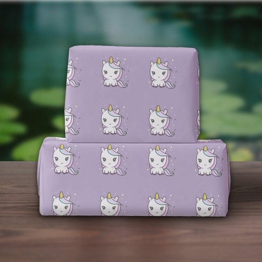 Cute Unicorn Paars wrapppapier Cadeaupapier