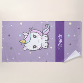 Cute Unicorn Paarse Beach Towel Strandlaken (Voorkant)