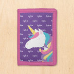 Cute Unicorn Paarse Gepersonaliseerde Kinder Naam Drievoud Portemonnee<br><div class="desc">Kute personalized girl paarse eenhoorn mapje met een modern script font. U kunt uw doopvont van keus kiezen of de achtergrondkleur veranderen gebruikend de online hulpmiddelen van de sjabloon.</div>