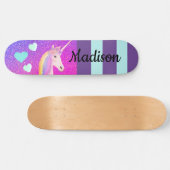 Cute Unicorn Paarse Glitter Girls Persoonlijk Skateboard (Horizontaal)
