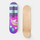 Cute Unicorn Paarse Glitter Girls Persoonlijk Skateboard (Voorkant)