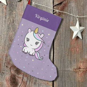Cute Unicorn Paarse kerststop Kleine Kerstsok