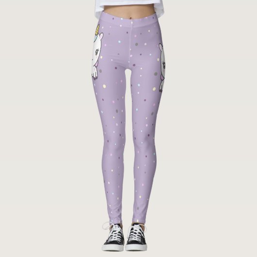 Cute Unicorn Paarse Legging (Voorkant)
