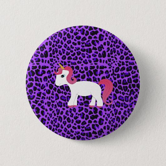 Cute unicorn paarse leopard ronde button 5,7 cm (Voorkant)