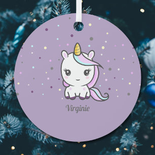 Cute Unicorn Paarse Ornament