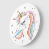 Cute  Unicorn Pastel Gold Glitter Grote Klok (Hoek)