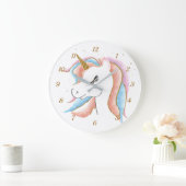 Cute  Unicorn Pastel Gold Glitter Grote Klok (Huis)