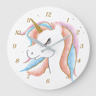 Cute  Unicorn Pastel Gold Glitter Grote Klok