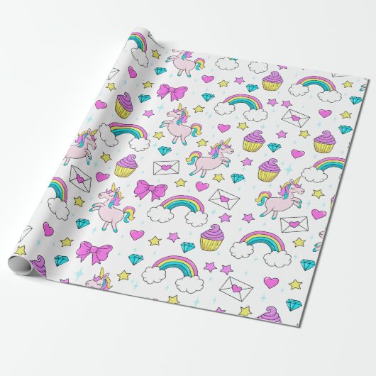 Cute Unicorn Pattern Cadeaupapier (Uitgerold)