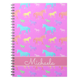 Cute Unicorn Pattern Name Paars Pink Kinder School Notitieboek