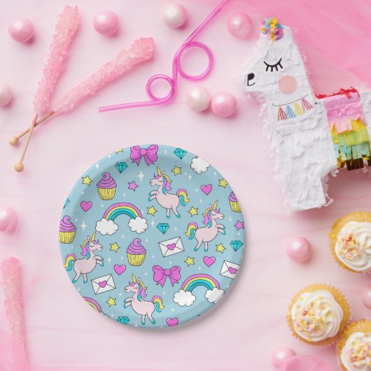Cute Unicorn Pattern Papieren Bordje (Feest)