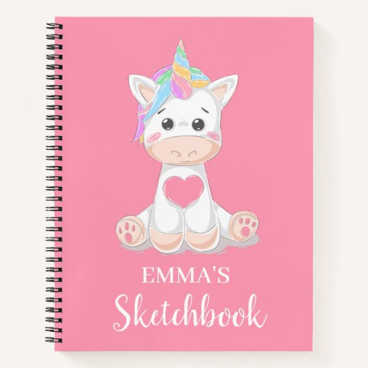 Cute Unicorn Personalised Kinder Sketchbook Notiti Notitieboek (Voorkant)