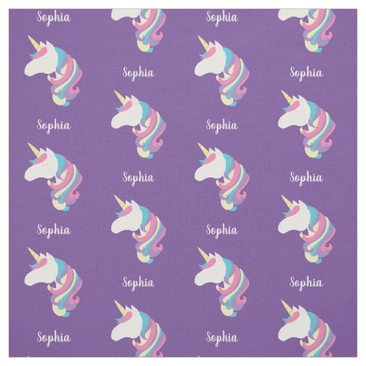 Cute Unicorn Personalised Paars Stof (Swatch)