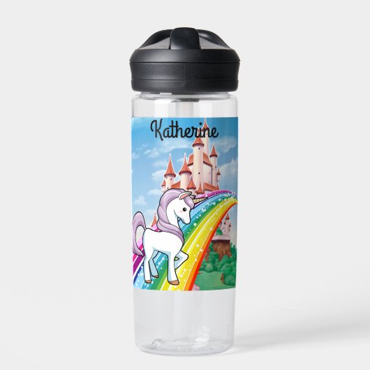 Cute UNICORN Personalize Girl's Name Waterfles (Voorkant)