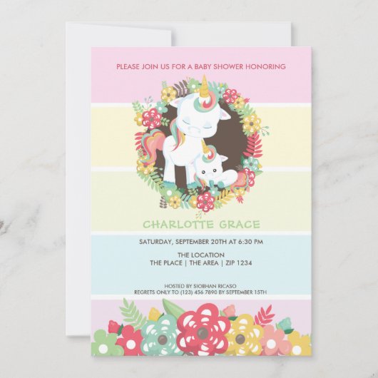 Cute Unicorn Personalized Baby shower Kaart (Voorkant)