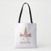 Cute Unicorn Personalized Canvas tas | Aangepaste (Voorkant)