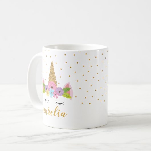 Cute Unicorn Personalized Name Mok | Aangepaste kl (Voorkant links)