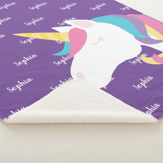 Cute Unicorn Personalized Paars Girl Sherpa Deken (3/4)