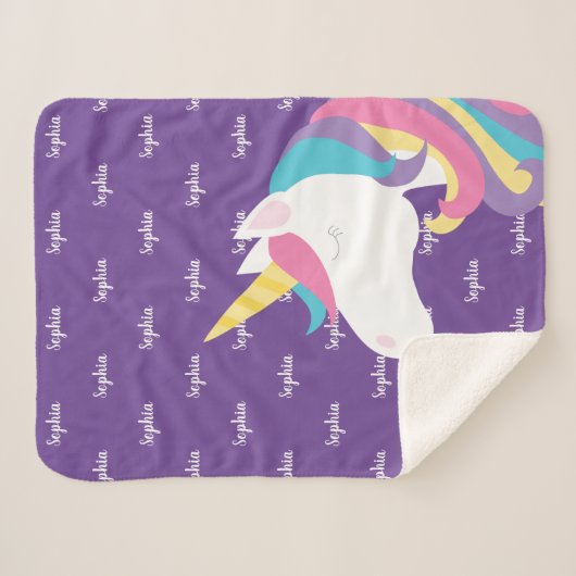 Cute Unicorn Personalized Paars Girl Sherpa Deken (Voorkant (horizontaal))