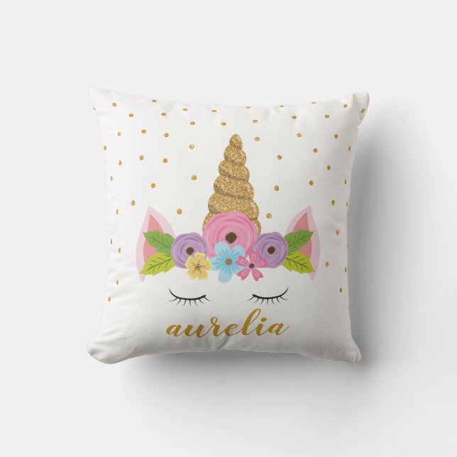 Cute Unicorn Personalized Pillow | Aangepaste kleu Kussen (Voorkant)
