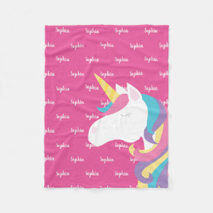 Cute Unicorn Personalized Pink Girl Fleece Deken