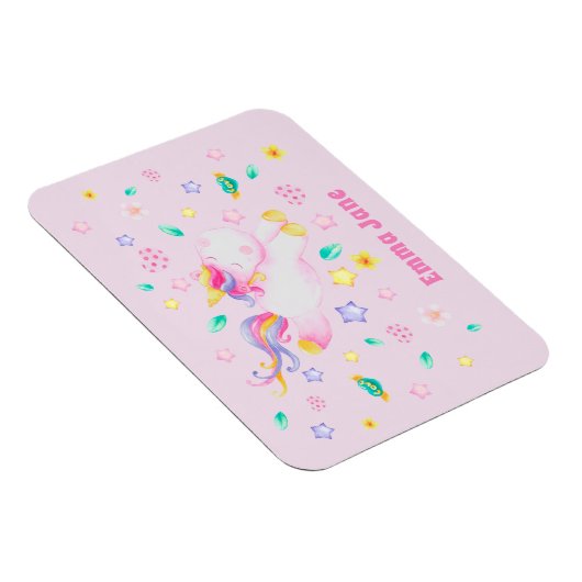 Cute Unicorn - Personalized Pink Kids  Magneet (Rechterzijde)