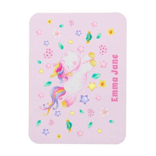 Cute Unicorn - Personalized Pink Kids  Magneet (Verticaal)