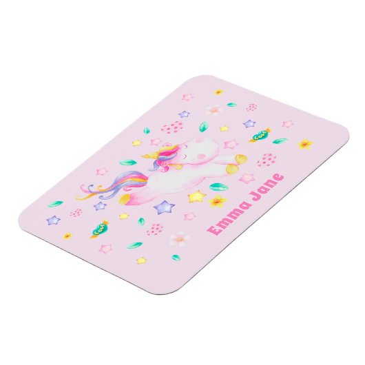 Cute Unicorn - Personalized Pink Kids  Magneet (Linkerzijde)