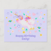 Cute Unicorn - Persoonlijke Lavendel Kinderverjaar Briefkaart (Voorkant)