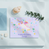 Cute Unicorn - Persoonlijke Lavendel Kinderverjaar Briefkaart