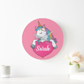 Cute Unicorn Persoonlijke Naam Grote Klok (Huis)