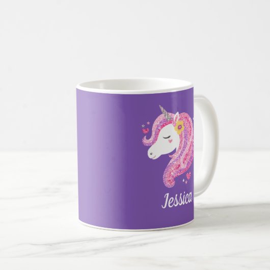 Cute Unicorn Persoonlijke Naam Koffiemok (Voorkant rechts)