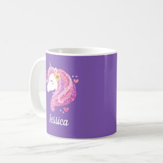 Cute Unicorn Persoonlijke Naam Koffiemok (Voorkant links)