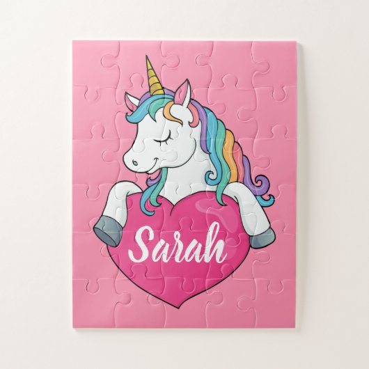 Cute Unicorn Persoonlijke Naam Legpuzzel (Verticaal)
