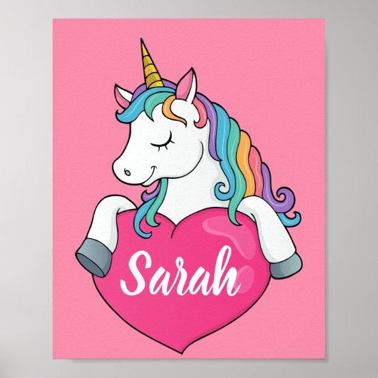 Cute Unicorn Persoonlijke Naam Poster (Voorkant)