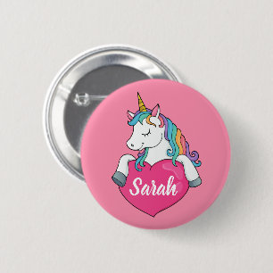 Cute Unicorn Persoonlijke Naam Ronde Button 5,7 Cm