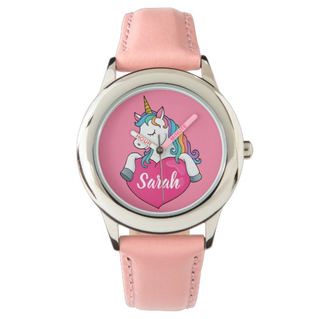Cute Unicorn Persoonlijke Naam Watch Horloge (Voorkant)