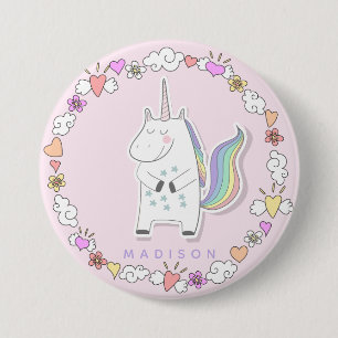 Cute Unicorn - Persoonlijke roze meisjes' Ronde Button 7,6 Cm