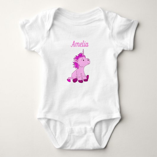 Cute Unicorn Pink Baby Girl Naam Romper (Voorkant)