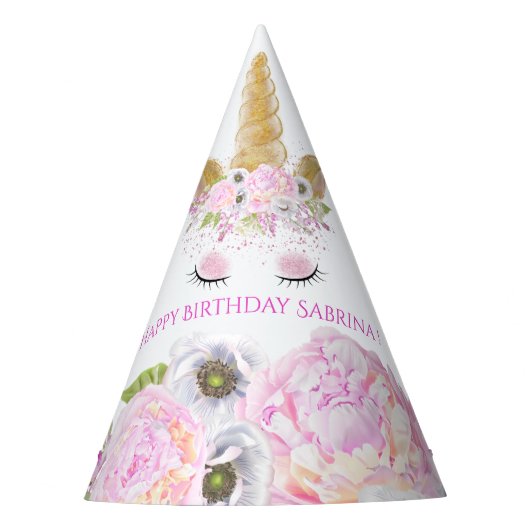 Cute Unicorn Pink Birthday Party Whimsical™ Feesthoedjes (Voorkant)