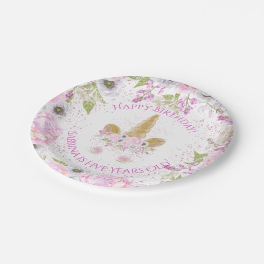 Cute Unicorn Pink Birthday Party Whimsical™ Papieren Bordje (Gekanteld)