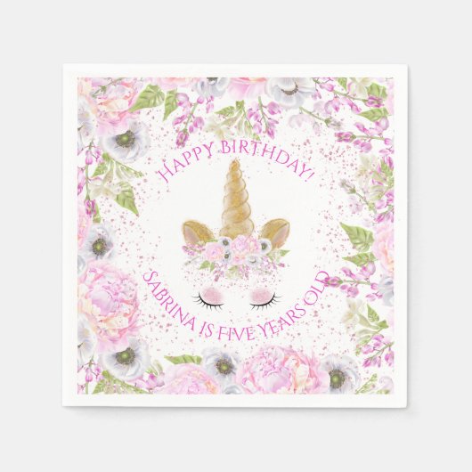 Cute Unicorn Pink Birthday Party Whimsical™ Servet (Voorkant)